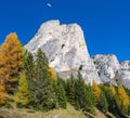 Autumn alpine Dolomites mountain scene. Peaceful view near Wolkenstein in Groden, Selva di Val Gardena, Sudtirol, Italy Royalty Free Stock Photo