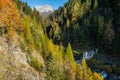 Autumn alpine Dolomites mountain view with small waterfall, Sudtirol, Italy Royalty Free Stock Photo