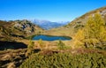 Autumn alpine Grosser Paarsee or Paarseen lake, Land Salzburg, Austria. Alps Hochkonig rocky mountain group view in far Royalty Free Stock Photo