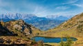 Autumn alpine Grosser Paarsee or Paarseen lake, Land Salzburg, Austria. Alps Hochkonig rocky mountain group view in far Royalty Free Stock Photo