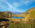 Autumn alpine Grosser Paarsee or Paarseen lake, Land Salzburg, Austria. Alps Hochkonig rocky mountain group view in far Royalty Free Stock Photo