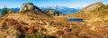 Autumn alpine Kleiner Paarsee or Paarseen lake, Land Salzburg, Austria. Alps Hochkonig rocky mountain group view in far