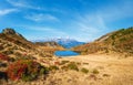 Autumn alpine Kleiner Paarsee or Paarseen lake, Land Salzburg, Austria. Alps Hochkonig rocky mountain group view in far Royalty Free Stock Photo