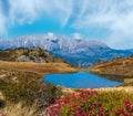 Autumn alpine Kleiner Paarsee or Paarseen lake, Land Salzburg, Austria. Alps Hochkonig rocky mountain group view in far Royalty Free Stock Photo