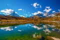 Autumn alpine scenery with Matterhorn peak mirrored on the smooth water of Leisee Lake, Sunnegga, Zermatt, Switzerland