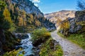 Autumn alpine stream view from mountain hiking path to Tappenkarsee, Kleinarl, Land Salzburg, Austria Royalty Free Stock Photo