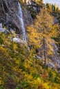 Autumn alpine waterfall view from mountain hiking path to Tappenkarsee, Kleinarl, Land Salzburg, Austria Royalty Free Stock Photo