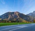 Autumn Alps mountain evening road view from Felbertauernstrasse path, Tauer, Austria Royalty Free Stock Photo