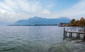 Autumn Alps mountain lake Mondsee view, Salzkammergut, Upper Austria