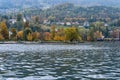 Autumn Alps mountain lake Mondsee view, Salzkammergut, Upper Austria. People unrecognizable Royalty Free Stock Photo