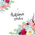 Autumn angle floral frame with mixed bouquets