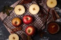 Autumn Apple harvest. Red apples in the autumn scene Royalty Free Stock Photo