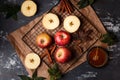 Autumn Apple harvest. Red apples in the autumn scene Royalty Free Stock Photo