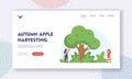 Autumn Apple Harvesting Landing Page Template. Children Pick Apples and Strawberry Harvest to Basket in Orchard