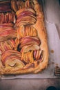 Autumn apple puff pastry tart with cinnamon spice and honey drizzle. Comfort Fall baking food