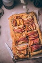 Autumn apple puff pastry tart with cinnamon spice and honey drizzle. Comfort Fall baking food