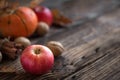 Autumn apples, pumpkin and cinnamon sticks Royalty Free Stock Photo