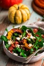 AUTUMN ARUGULA pumpkin chorizo feta salad.