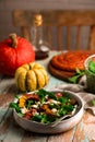 AUTUMN ARUGULA pumpkin chorizo feta salad.