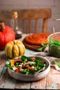 AUTUMN ARUGULA pumpkin chorizo feta salad.