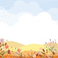 Autumn Background,Autumnal Landscape with flowers,Mountain,Blue Sky and Clouds,Horizon Fall scenery rural in countryside,Vector