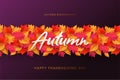 Autumn background, banner, poster or flyer design. Thanksgiving Day Vector illustration with bright beautiful leaves and lettering Royalty Free Stock Photo