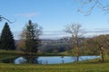 Autumn background, beautiful lake with an exceptional view on the valley