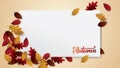 Autumn greeting blank card template decorated with leaves