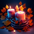 Autumn background with candles and fallen leaves. EPS 10 vector file included AI generated