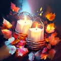 Autumn background with candles and leaves. EPS10 vector file included AI generated