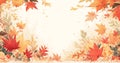 Autumn background,Cartoon drawn beautiful maple leaves frame boder with copy space on beige background,Concept for fall season