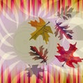 Autumn background with falling leafs and strips in nostalgic colors