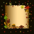 Autumn background. Flying multi-colored maple leaves.