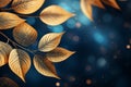 Autumn Background with golden leaves against a serene blue backdrop