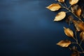 Autumn Background with golden leaves against a serene blue backdrop