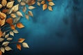 Autumn Background with golden leaves against a serene blue backdrop