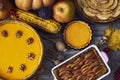 Autumn background. Homemade Pumpkin, apple Pies for Thanksgiving Royalty Free Stock Photo