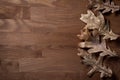 Autumn background for an inscription. Autumn leaves on a wooden surface