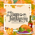 Thanksgiving Day calligraphy card.Autumn background layout decorate leaves shopping sale or promo poster and frame Royalty Free Stock Photo