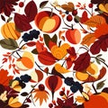 Autumn background with leaves and berries. Seamless pattern. Generative AI Royalty Free Stock Photo