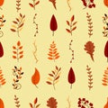 Autumn background from leaves and branches of different trees.  illustration. Warm retro colors Royalty Free Stock Photo