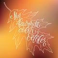 Autumn background with leaves falling. Calligraphy graphic design element.
