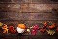 Autumn background with leaves and pumpkins, thanksgiving and halloween card Royalty Free Stock Photo