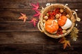 Autumn background with leaves and pumpkins, thanksgiving and halloween card Royalty Free Stock Photo