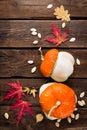 Autumn background with leaves and pumpkins, thanksgiving and halloween card Royalty Free Stock Photo