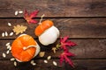 Autumn background with leaves and pumpkins, thanksgiving and halloween card Royalty Free Stock Photo