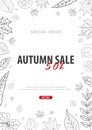 Autumn Background with leaves. For shopping sale, promo poster and frame leaflet, web banner. Vector illustration template. Royalty Free Stock Photo