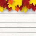 Autumn background with maple leaves and wooden plank. Fall design vector illustration. Empty space for your text. Royalty Free Stock Photo