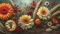 autumn background with pumpkin flowers