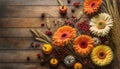 autumn background with pumpkin flowers